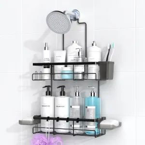 Shower Caddy Hanging Bathroom Organizer: Rustproof Shelf for Inside Shower - No Drilling Racks Over Showerhead - Bath Shelves for Shampoo Soap Black