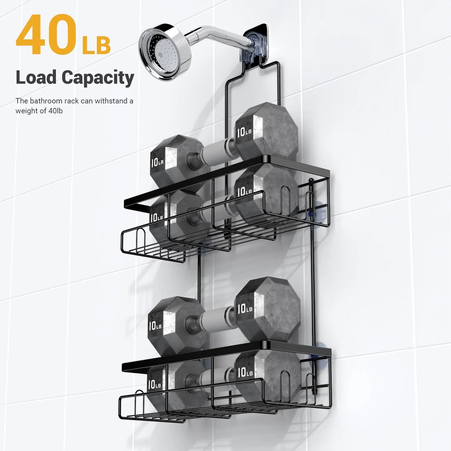 Shower Caddy Hanging Bathroom Organizer: Rustproof Shelf for Inside Shower - No Drilling Racks Over Showerhead - Bath Shelves for Shampoo Soap Black
