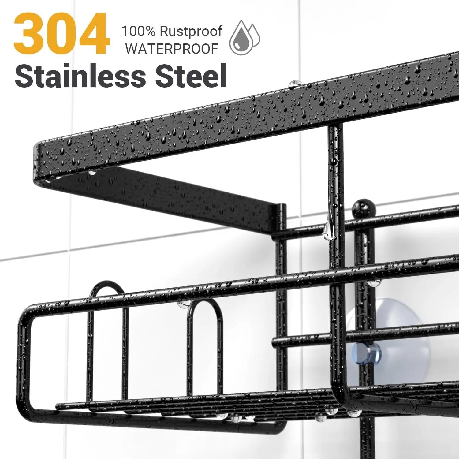 Shower Caddy Hanging Bathroom Organizer: Rustproof Shelf for Inside Shower - No Drilling Racks Over Showerhead - Bath Shelves for Shampoo Soap Black