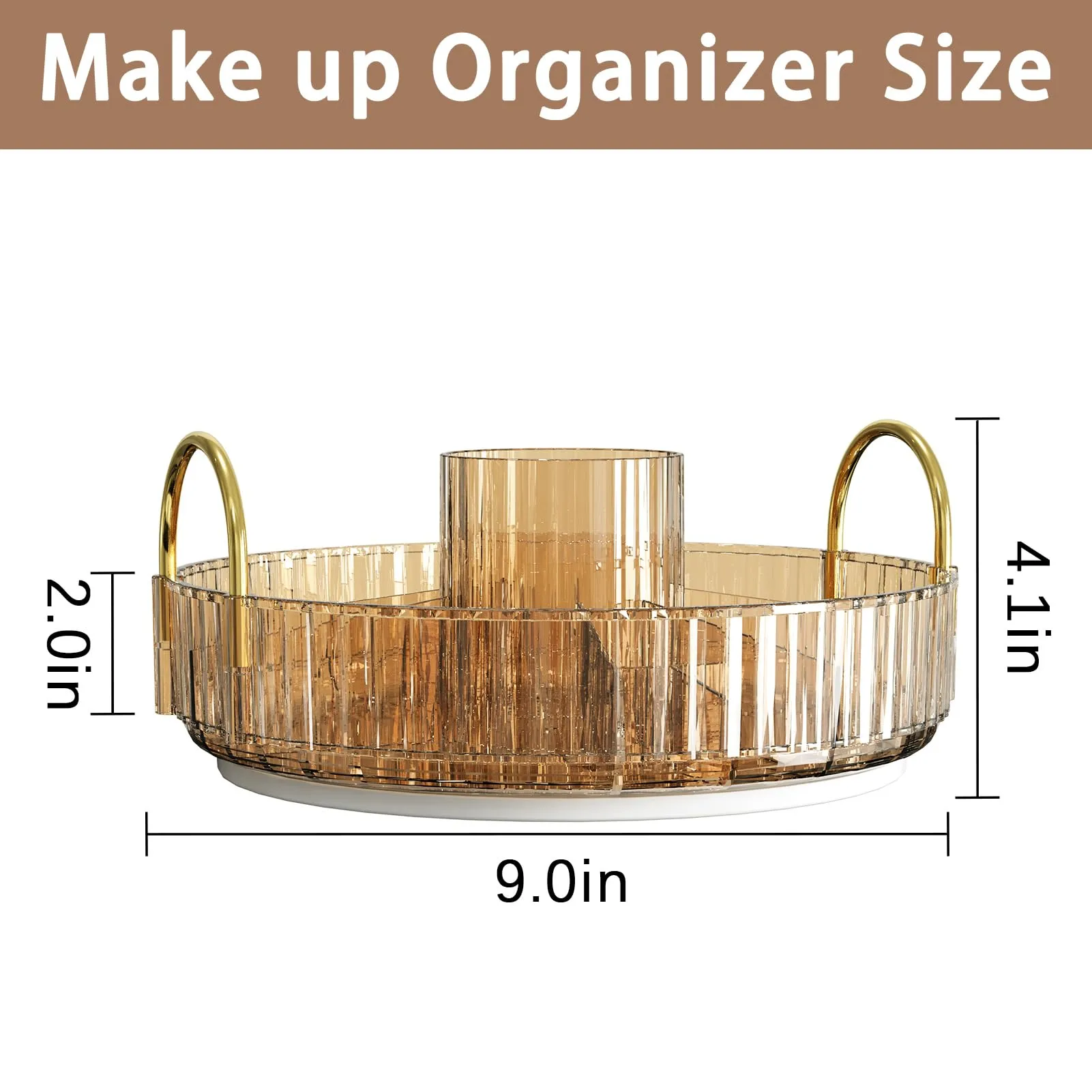 shuang qing 360° Rotating Lazy Susan Makeup Organizer, High-Capacity Bathroom Countertop Vanity Organizers, 1 Tier Spinning Skincare Storage, for Perfume/Cosmetic/Makeup Brushes/Lotion（Gold）