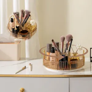 shuang qing 360° Rotating Lazy Susan Makeup Organizer, High-Capacity Bathroom Countertop Vanity Organizers, 1 Tier Spinning Skincare Storage, for Perfume/Cosmetic/Makeup Brushes/Lotion（Gold）