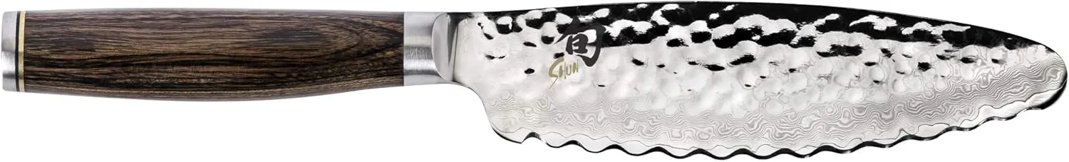 Shun Premier 6" Ultimate Utility Knife, Handcrafted Japanese Knife, VG-MAX Core with Damascus Stainless Steel Cladding, Pakkawood Handle, Precision and Sharpness for Professional and Home Chefs