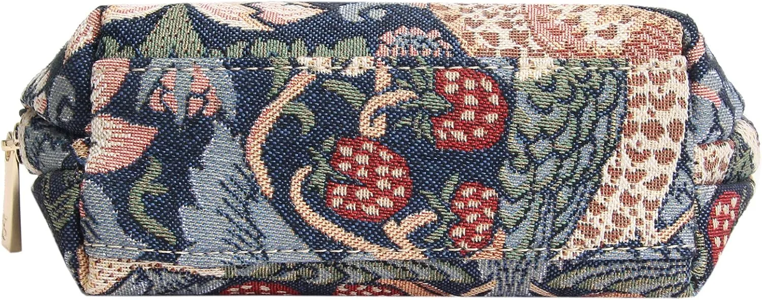 Signare Tapestry Cosmetic Bag Toiletry Makeup Bag for Women With William Morris Blue Strawberry Thief (COSM-STBL)