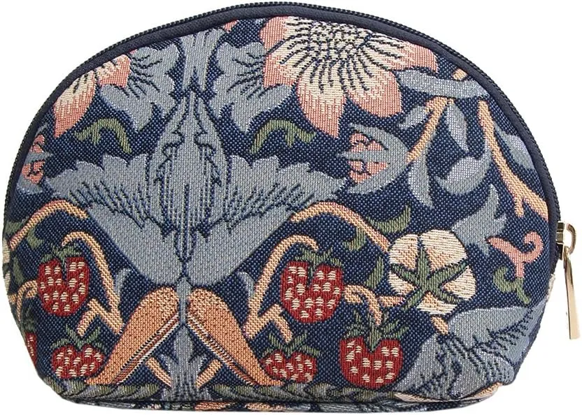 Signare Tapestry Cosmetic Bag Toiletry Makeup Bag for Women With William Morris Blue Strawberry Thief (COSM-STBL)