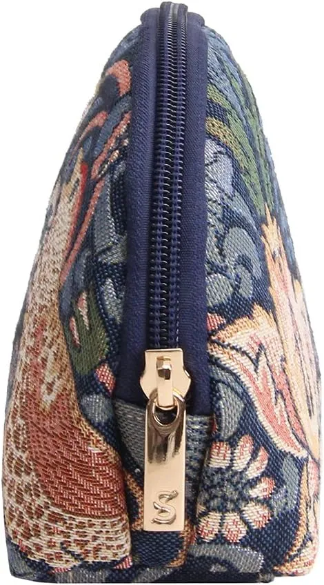 Signare Tapestry Cosmetic Bag Toiletry Makeup Bag for Women With William Morris Blue Strawberry Thief (COSM-STBL)