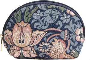 Signare Tapestry Cosmetic Bag Toiletry Makeup Bag for Women With William Morris Blue Strawberry Thief (COSM-STBL)