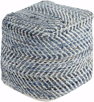 Signature Design by Ashley Chevron Handmade Woven Pouf 18 x 18, Blue and White