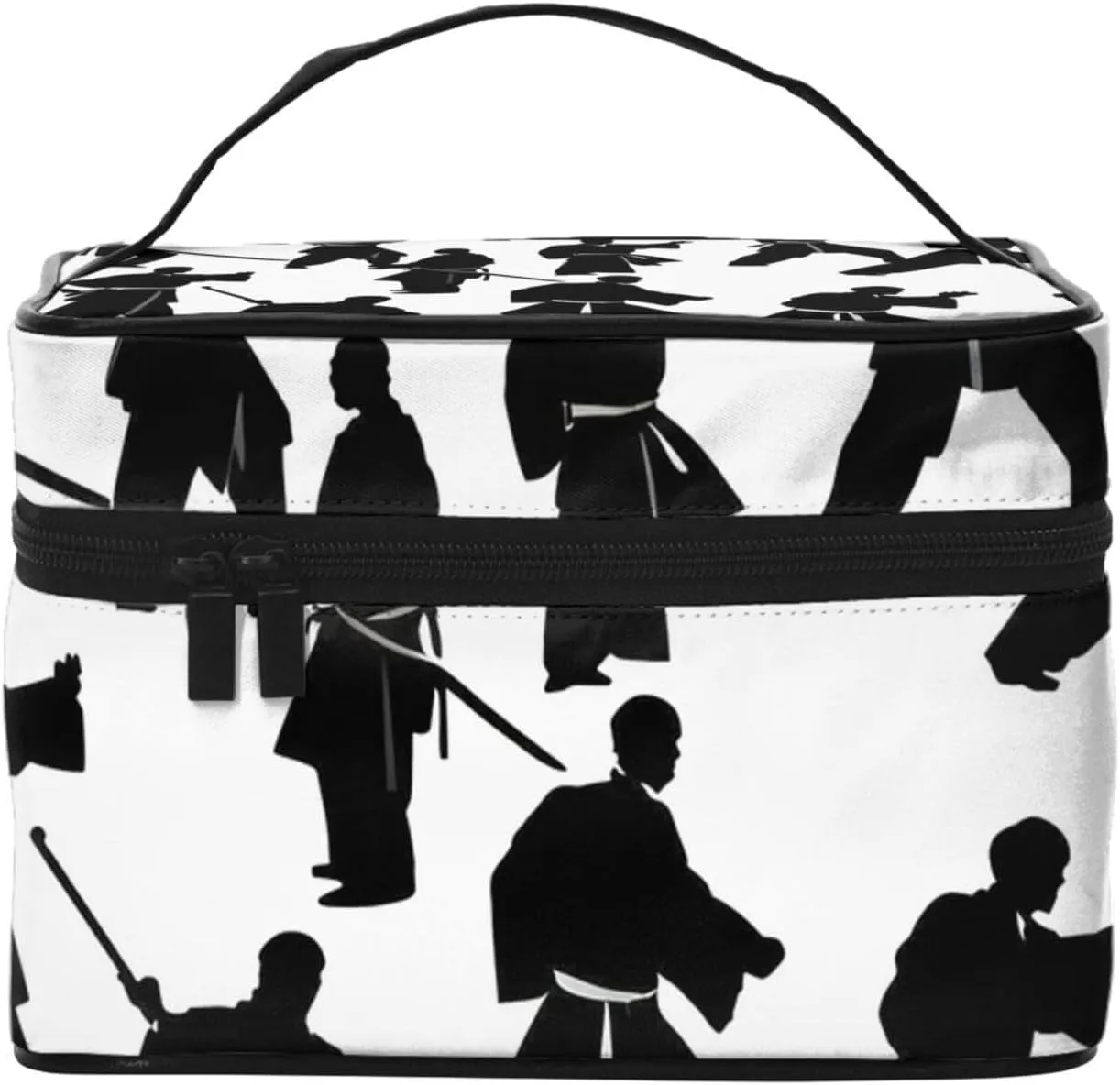 Silhouettes of Martial Arts Print Portable Travel Makeup Case Versatile Zipper for Makeup Bag Large Capacity Polyeste