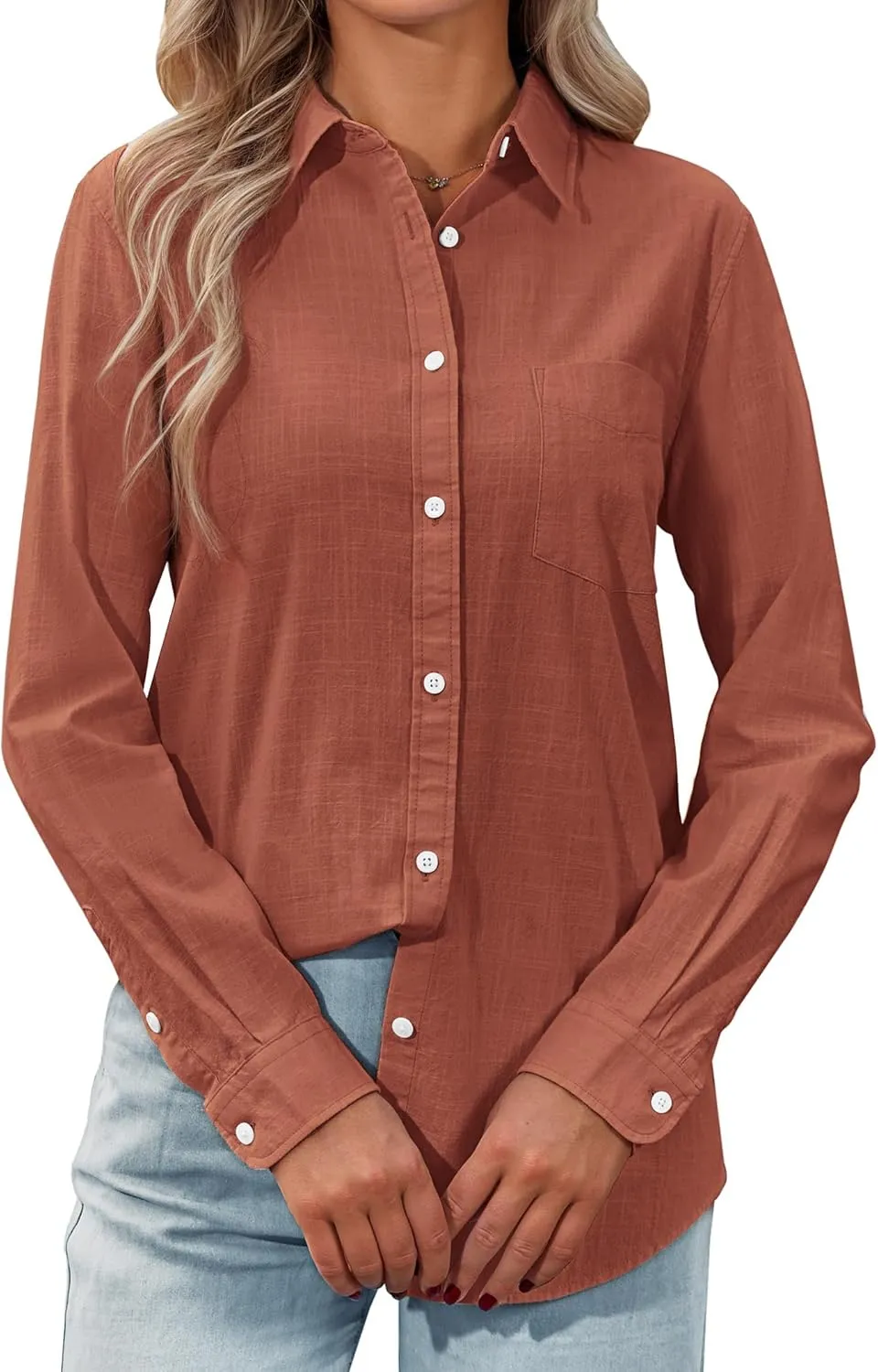 siliteelon Womens Button Down Shirt Linen Button Up Shirts for Women Long Sleeve Summer Shirt Collared Blouse Linen Tops