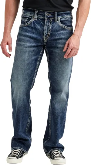 Silver Jeans Co. Men's Zac Relaxed Fit Straight Leg Jeans, Medium Indigo SJB380, 33W x 34L