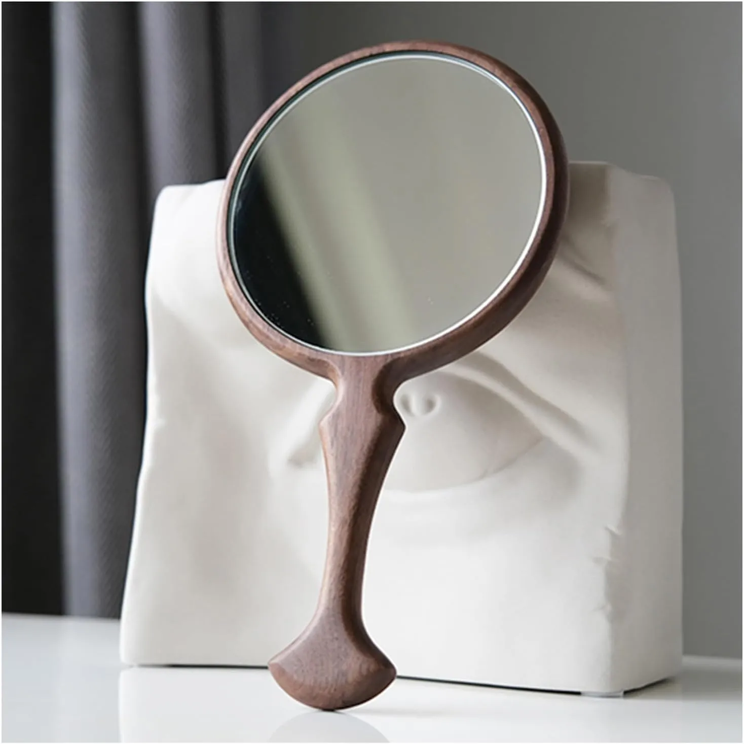 Simple Handheld Makeup Mirror, Solid Wood Vanity Mirror, HD Hand Mirror, Beauty Mirror