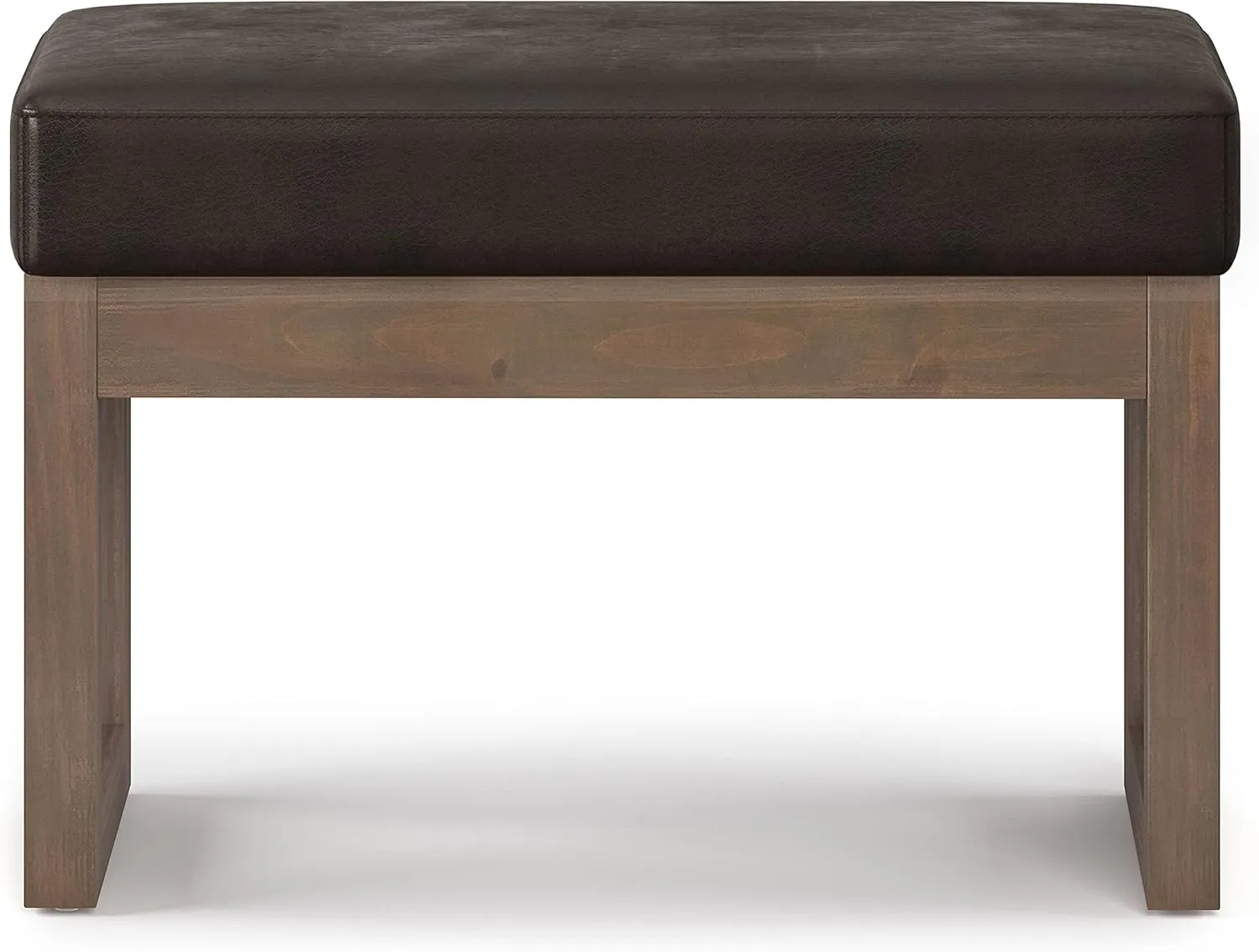 SIMPLIHOME Milltown 27 inch Wide Contemporary Rectangle Footstool Ottoman Bench in Distressed Brown Vegan Faux Leather, Assembled, for the Living Room and Bedroom