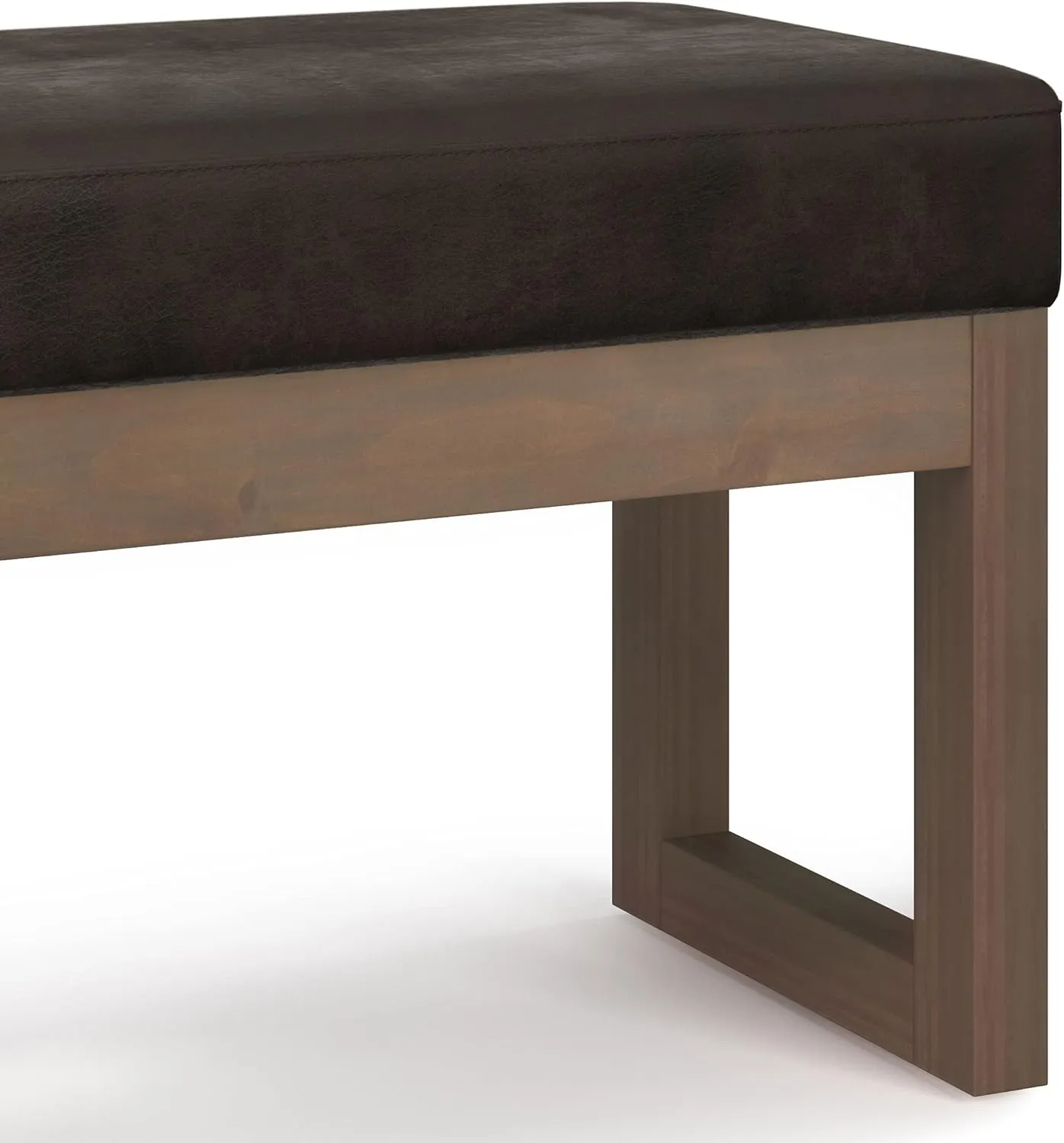 SIMPLIHOME Milltown 27 inch Wide Contemporary Rectangle Footstool Ottoman Bench in Distressed Brown Vegan Faux Leather, Assembled, for the Living Room and Bedroom