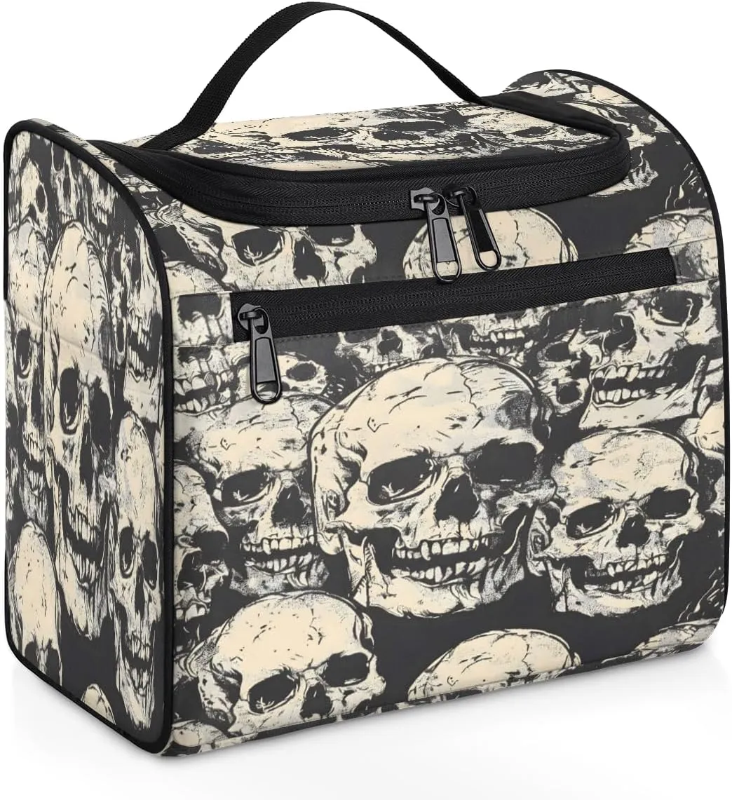 Skeleton Gothic Skull Travel Toiletry Bag for Men and Women, Large Hanging Makeup Bag Organizer Toiletries Bag for Travel, Cosmetic Bag with Handle