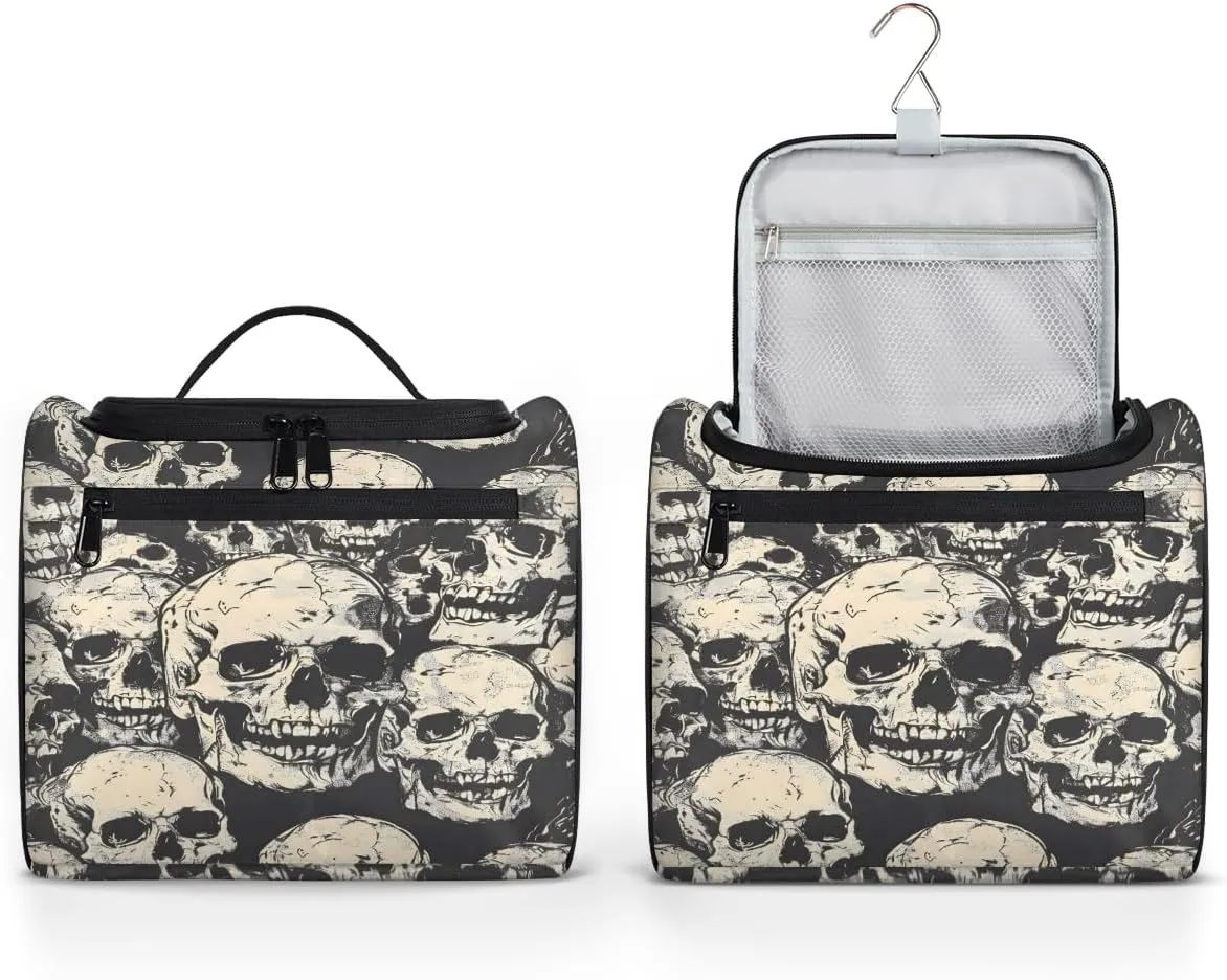 Skeleton Gothic Skull Travel Toiletry Bag for Men and Women, Large Hanging Makeup Bag Organizer Toiletries Bag for Travel, Cosmetic Bag with Handle