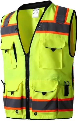 SKSAFETY 12 Pockets Professional level Safety Vest, Class 2 High Visibility Vest, ANSI/ISEA