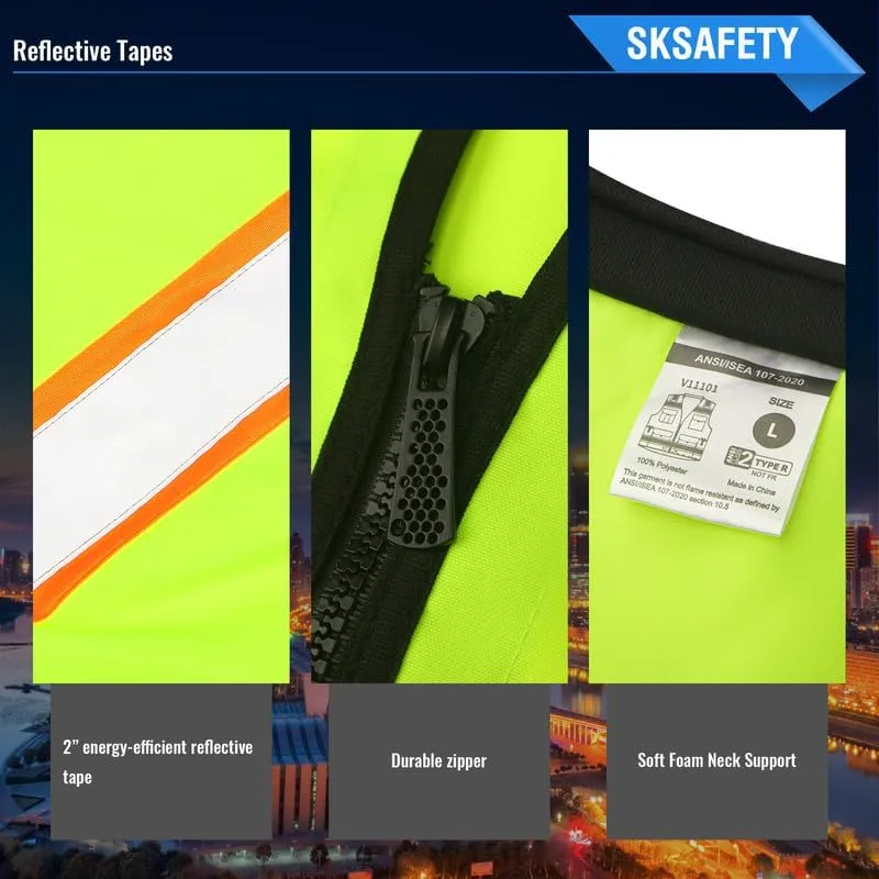 SKSAFETY 12 Pockets Professional level Safety Vest, Class 2 High Visibility Vest, ANSI/ISEA