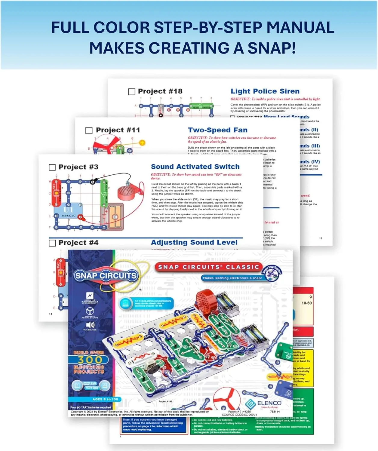 Snap Circuits Classic SC-300 Electronics Exploration Kit | Over 300 Projects | Full Color Manual Parts | STEM Educational Toy for Kids 8  2.3 x 13.6 x 19.3 inches