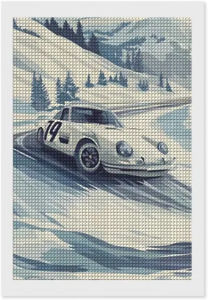 Snow Mountain Racing Car Diamond Art Painting Kits Full Drill 5D Pictures Arts Craft for Home Wall Decor for Adults DIY Gift 8"x12"