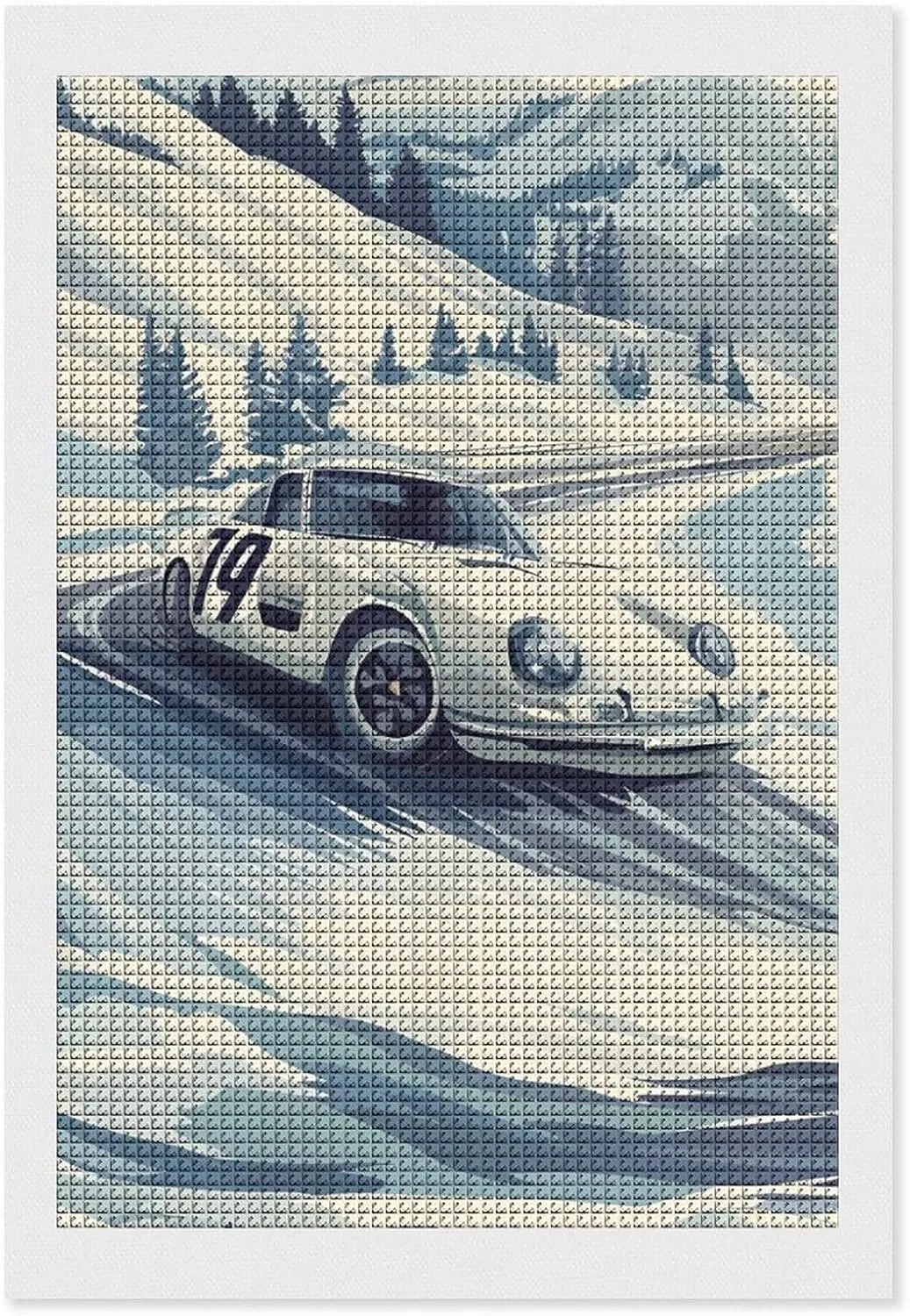 Snow Mountain Racing Car Diamond Art Painting Kits Full Drill 5D Pictures Arts Craft for Home Wall Decor for Adults DIY Gift 8"x12"