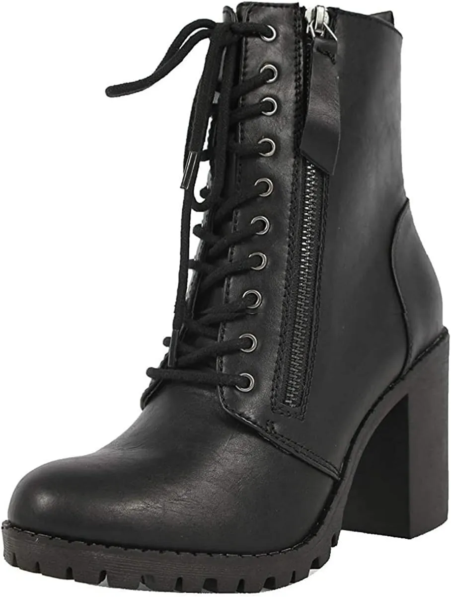 Soda Malia Boots Women's Brown Low Faux Leather Chunky Heel Ankle Booties