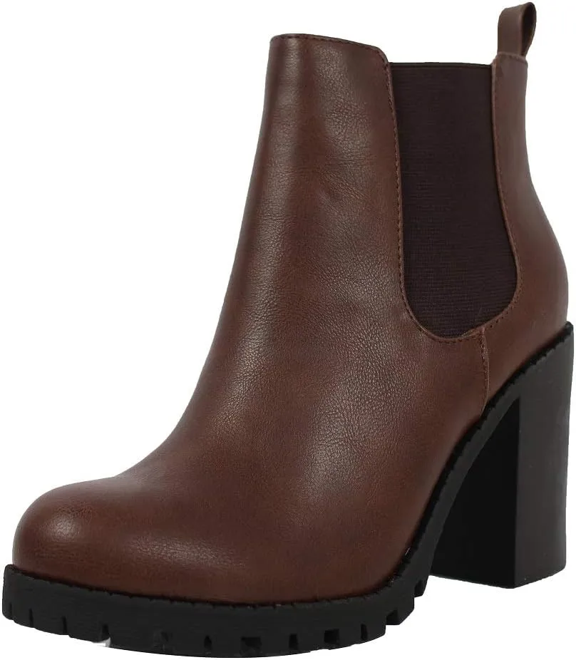 Soda Women's Chelsea Pull On Tab Lug Block Ankle Boot