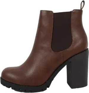 Soda Women's Chelsea Pull On Tab Lug Block Ankle Boot