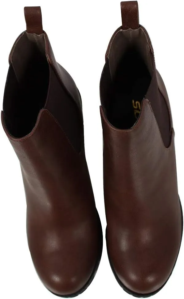 Soda Women's Chelsea Pull On Tab Lug Block Ankle Boot