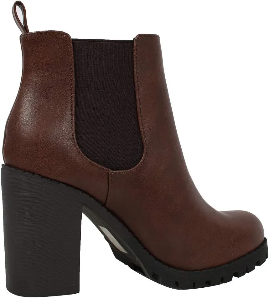 Soda Women's Chelsea Pull On Tab Lug Block Ankle Boot