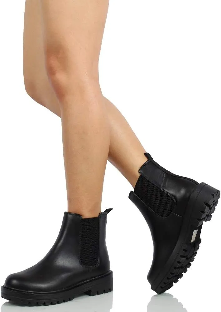 Soda Women's Faux Leather Round Toe Chelsea High Top Platform Ankle Boot