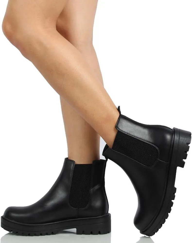 Soda Women's Faux Leather Round Toe Chelsea High Top Platform Ankle Boot