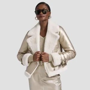 Soft Touch Women’s Fur Leather Metallic Jacket Outwear