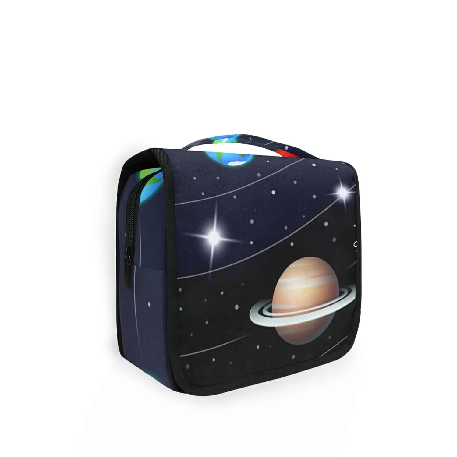 Solar System with the Sun Earth Mars Mercury Jupiter Saturn Uranus Travel Cosmetic Bag, Hanging Toiletry Wash bag, Portable Makeup Organizer Brush Case, Storage Bag with Hook for Bathroom Toilet