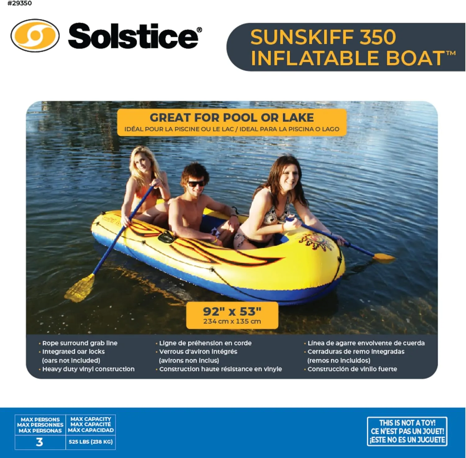 Solstice by Swimline SunSkiff 3-Person Boat, Multicolor, One Size (29350)