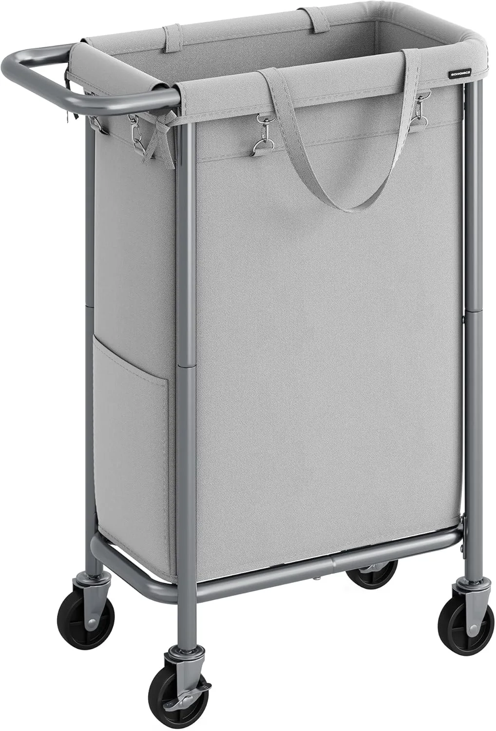 SONGMICS Laundry Basket with Wheels, Rolling Laundry Hamper, 23.8 Gallons (90L), Removable Liner, Steel Frame with Handle, Blanket Storage, 24 x 11.4 x 31.9 Inches, Dove Grey URLS003G01