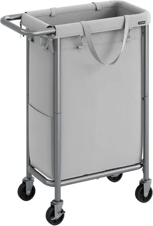 SONGMICS Laundry Basket with Wheels, Rolling Laundry Hamper, 23.8 Gallons (90L), Removable Liner, Steel Frame with Handle, Blanket Storage, 24 x 11.4 x 31.9 Inches, Dove Grey URLS003G01