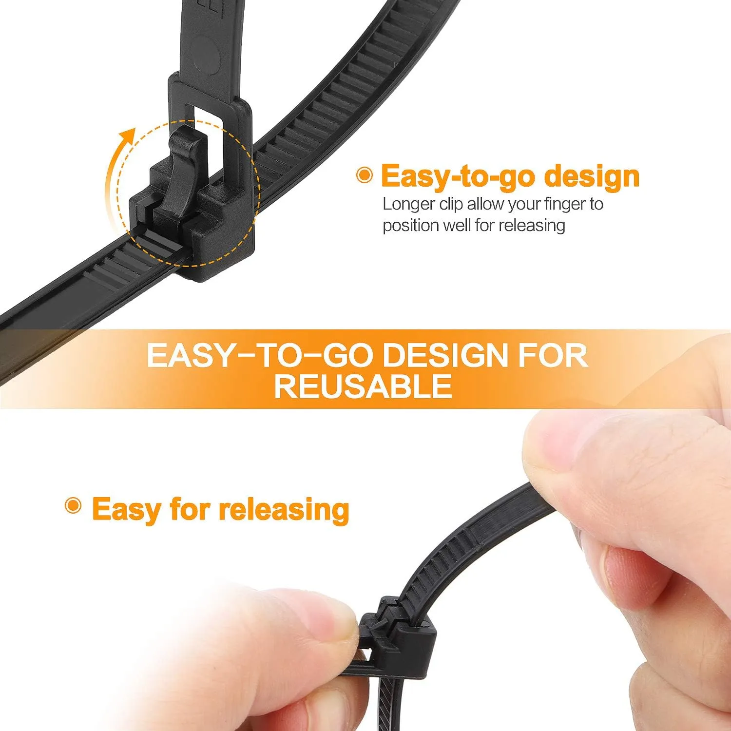 SOOOEC 200 Pack Reusable Zip Ties Assorted Sizes 6 8 10 12 inch UV Resistant, Black Zip Ties Heavy Duty Outdoor Releasable Round Ending No Hurt, Cable Ties Reusable Tie Wraps Indoor Non Slip Off