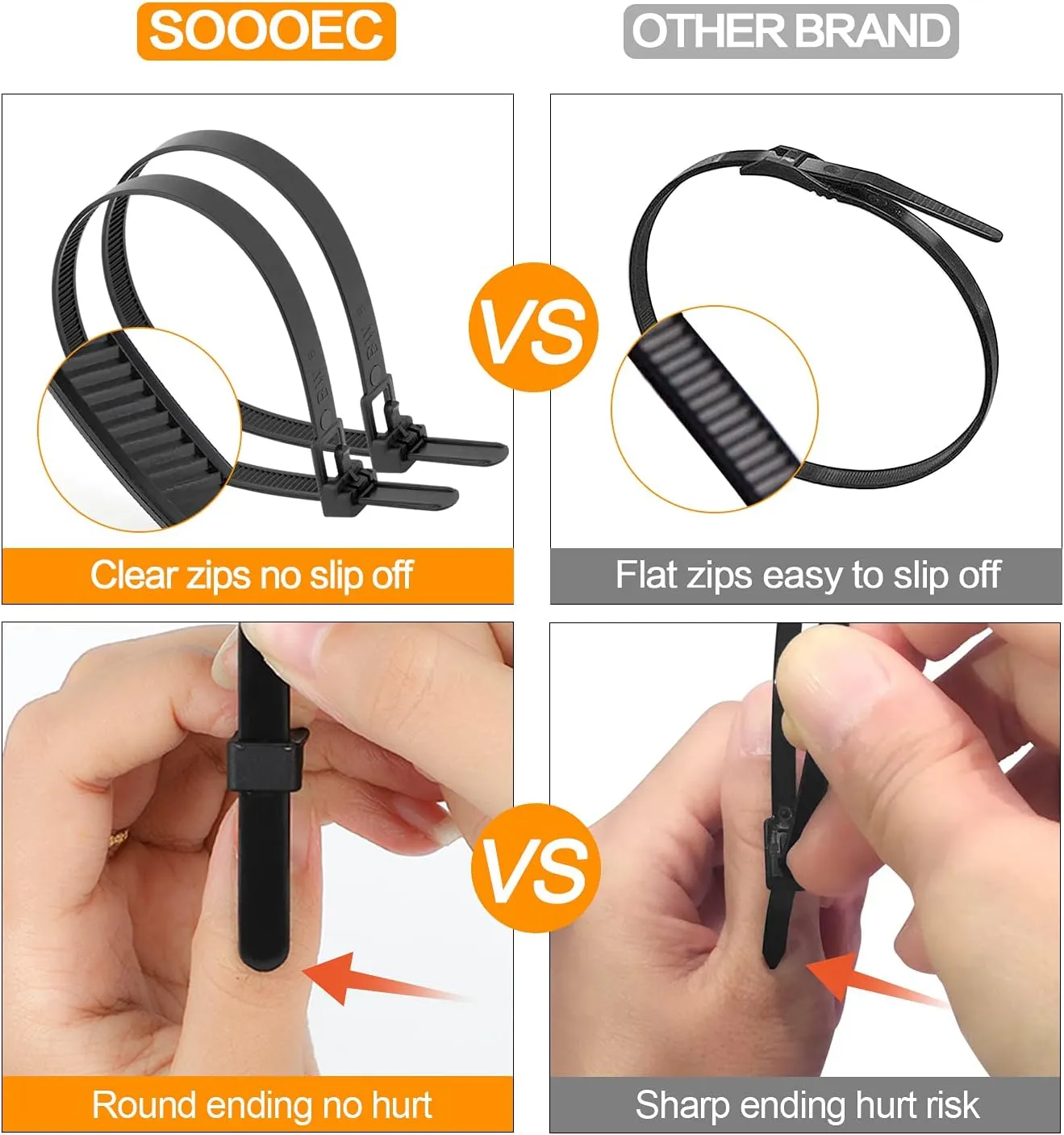SOOOEC 200 Pack Reusable Zip Ties Assorted Sizes 6 8 10 12 inch UV Resistant, Black Zip Ties Heavy Duty Outdoor Releasable Round Ending No Hurt, Cable Ties Reusable Tie Wraps Indoor Non Slip Off