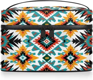 Southwestern Aztec Travel Toiletry Bag Large Capacity Makeup Case Organizer with Handle Cosmetic Case for Women Girls