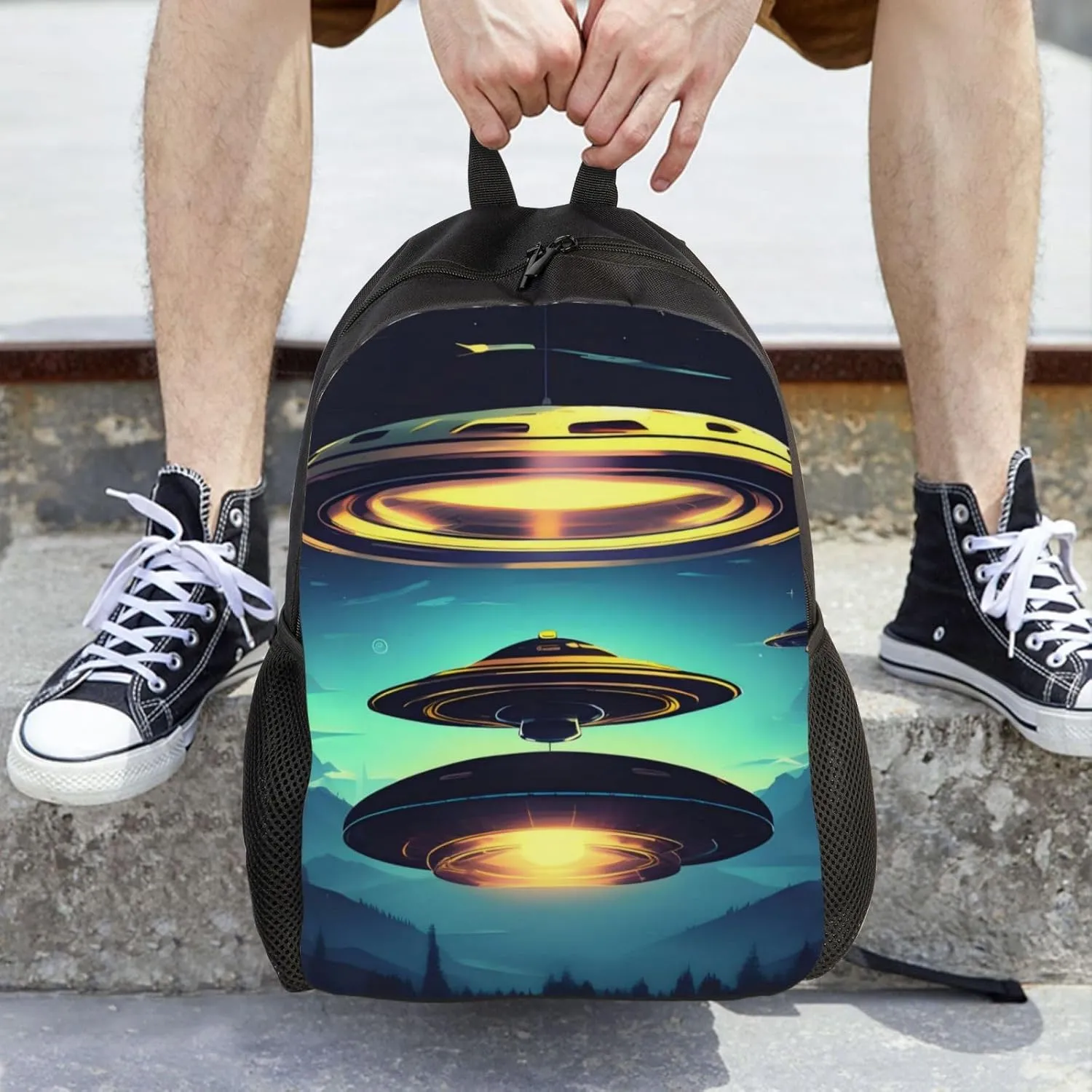 Spacecraft descend Printed Travel Laptop Backpack for Men Women, Funny Daily Use Computer Bag, Waterproof Casual Daypack