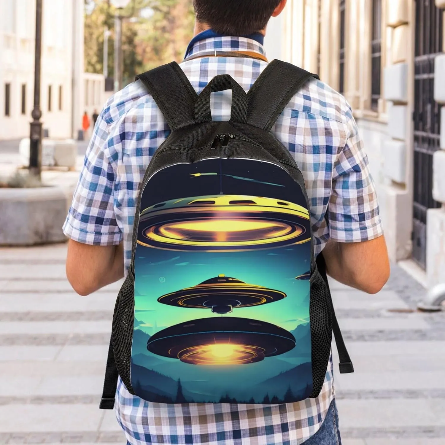 Spacecraft descend Printed Travel Laptop Backpack for Men Women, Funny Daily Use Computer Bag, Waterproof Casual Daypack