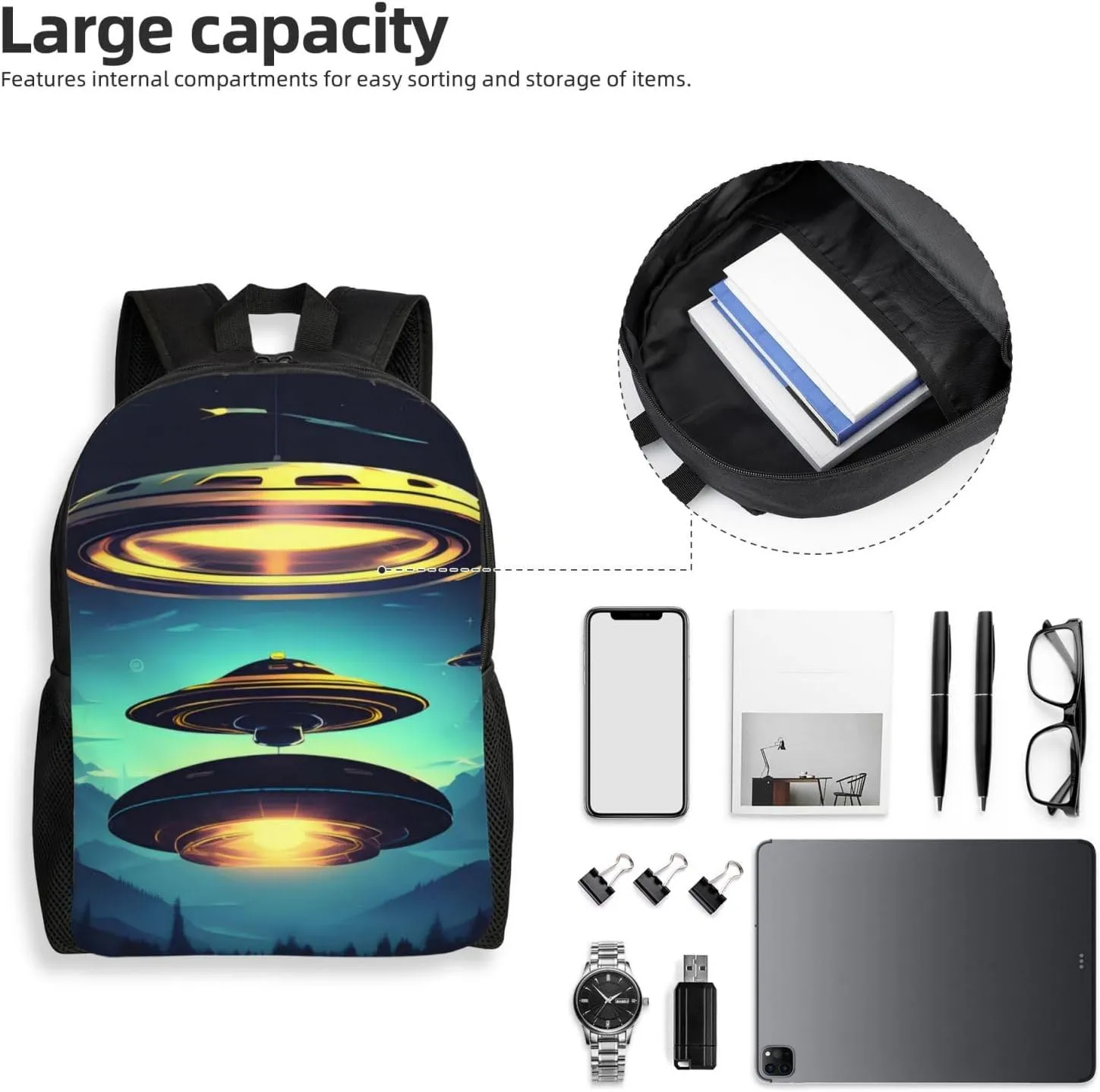 Spacecraft descend Printed Travel Laptop Backpack for Men Women, Funny Daily Use Computer Bag, Waterproof Casual Daypack