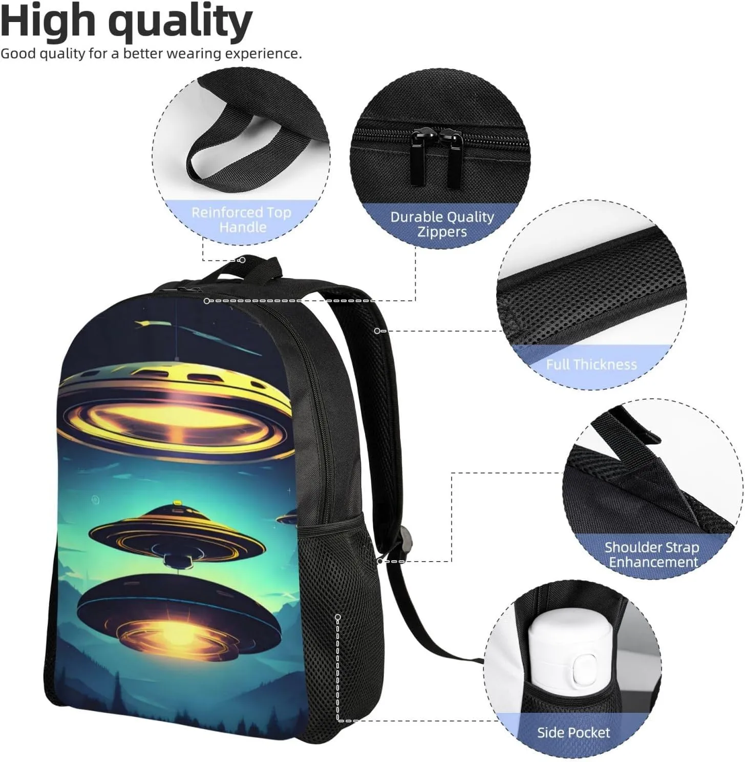 Spacecraft descend Printed Travel Laptop Backpack for Men Women, Funny Daily Use Computer Bag, Waterproof Casual Daypack