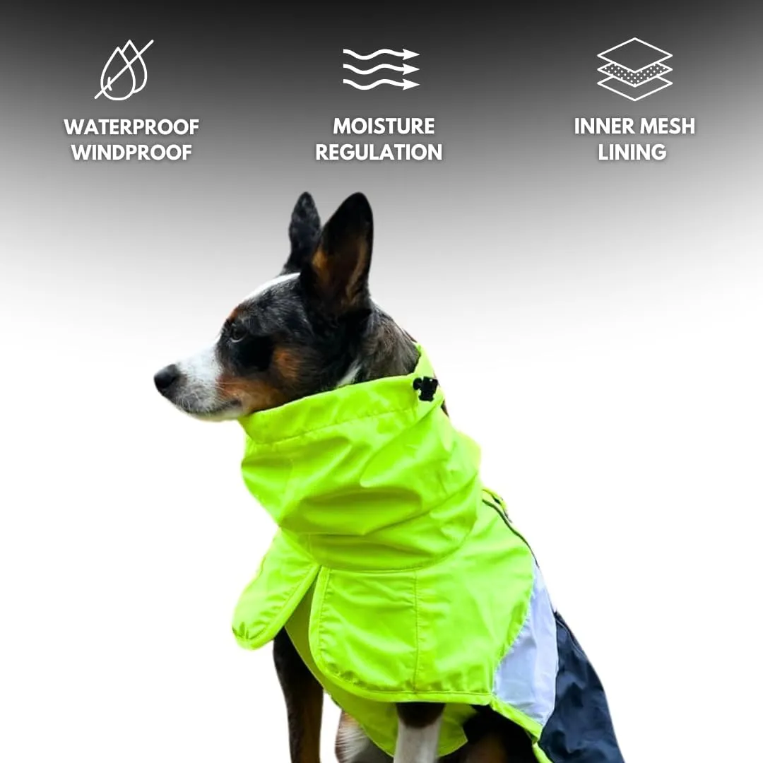Spark Paws Dog Raincoat, Waterproof Windproof Rain Jacket, for Small Medium Large Extra Large Dogs, Reflective Breathable Full-Body Coverage Dry Suit - Neon White Navy Blue, M