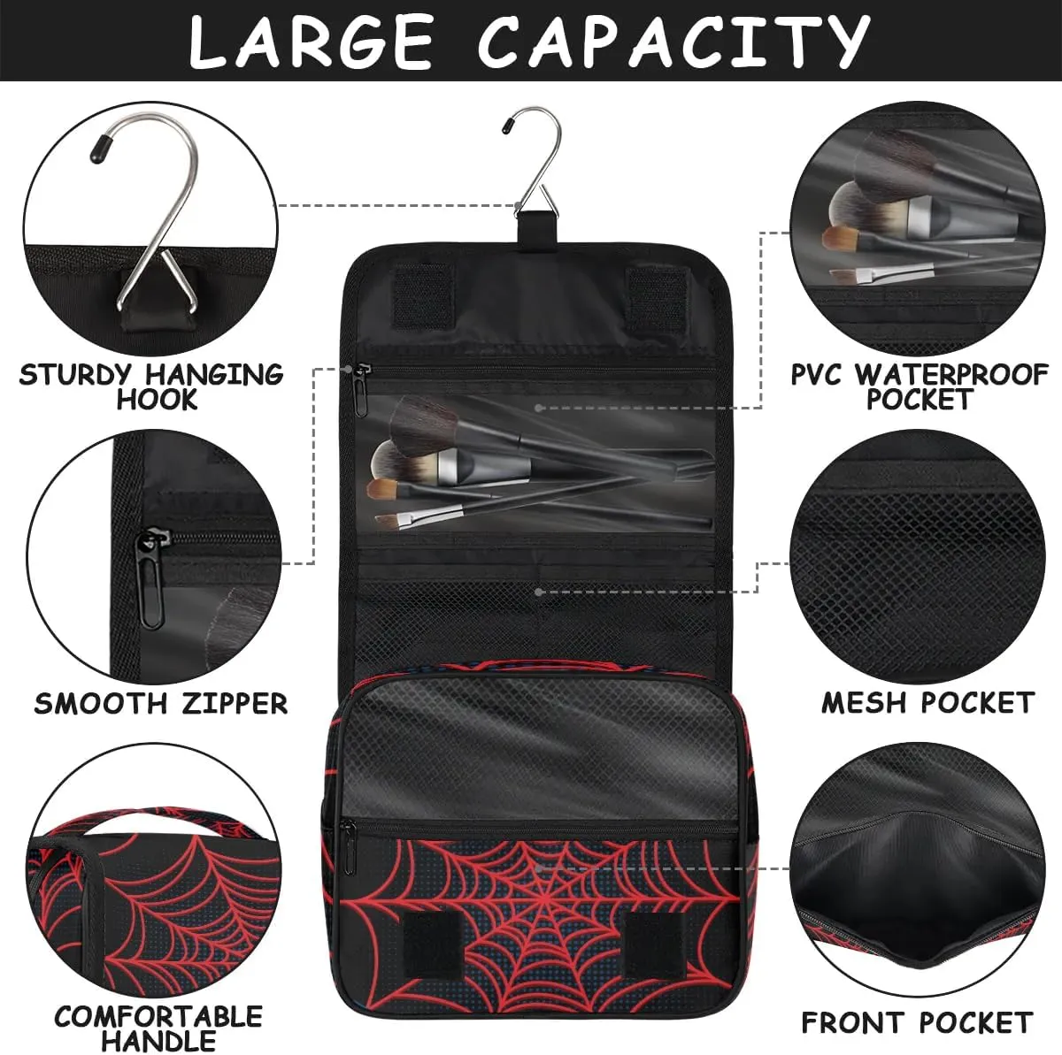 Spider Web Boys Hanging Toiletry Bag for Kids Shaving Bag Hanging Makeup Bag Waterproof Cosmetic Bag for Kids Adult Travel Essential