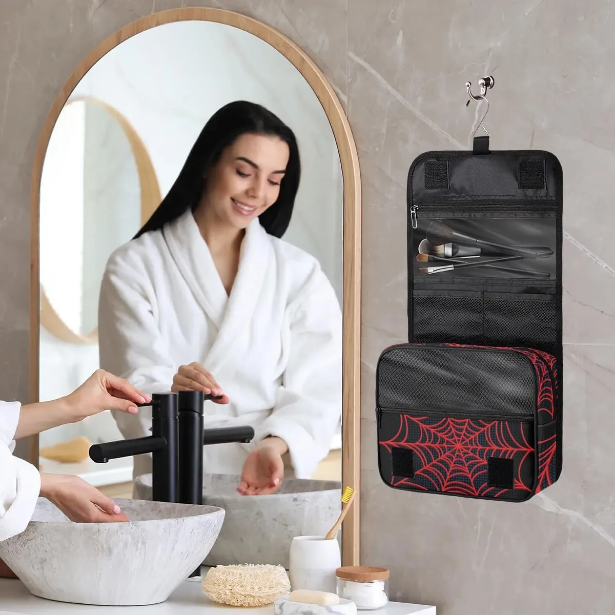 Spider Web Boys Hanging Toiletry Bag for Kids Shaving Bag Hanging Makeup Bag Waterproof Cosmetic Bag for Kids Adult Travel Essential