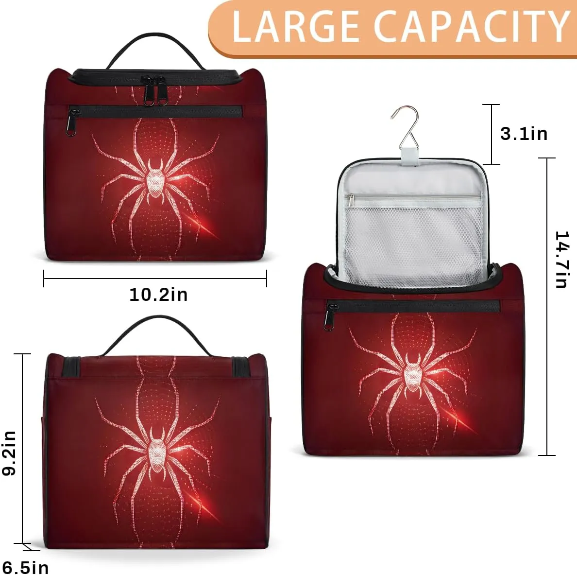 Spiders Travel Toiletry Bag for Women Large Capacity Wide-open Makeup Organizer Cosmetic Travel Bags for Toiletries