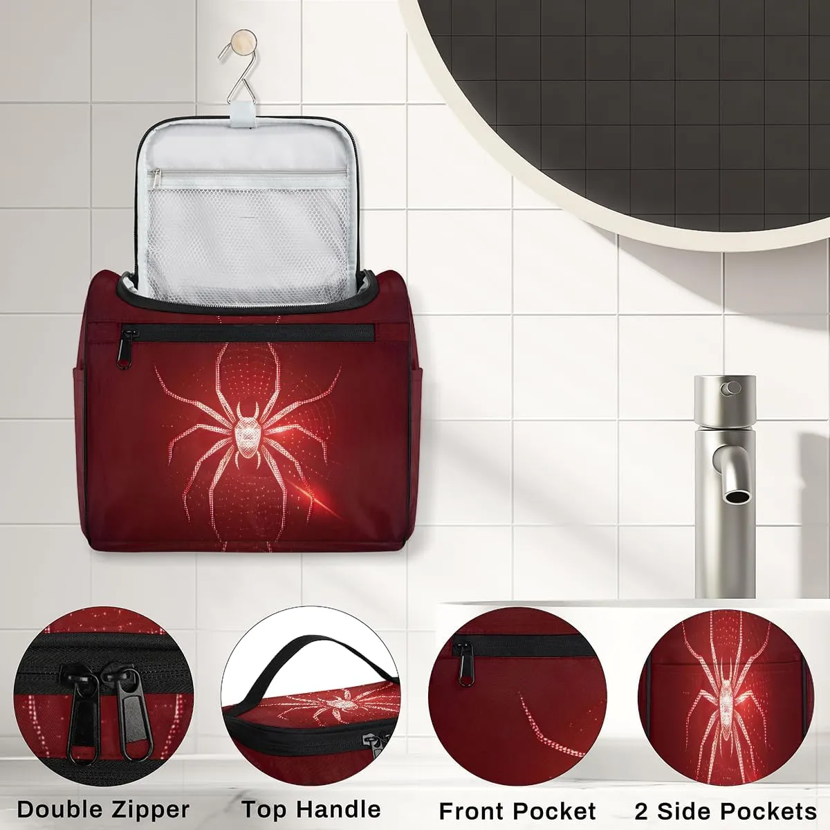 Spiders Travel Toiletry Bag for Women Large Capacity Wide-open Makeup Organizer Cosmetic Travel Bags for Toiletries
