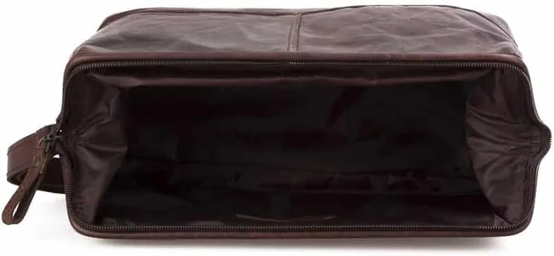 Spikes & Sparrow Leather Toiletry Bag with Zip Frame in Doctor's Style, Standard Size