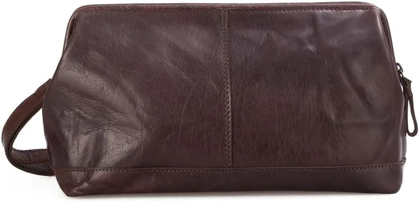 Spikes & Sparrow Leather Toiletry Bag with Zip Frame in Doctor's Style, Standard Size